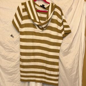 Ashley Stewart 22/24 tan and White Striped Women's Cowl Neck Sweater